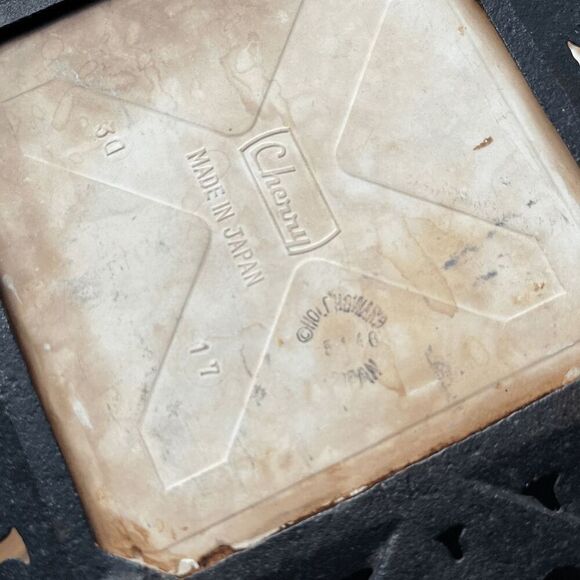 Vintage Cherry Japan Cast Iron Trivet with Enamel Folk Art Tile - Picture 3 of 8